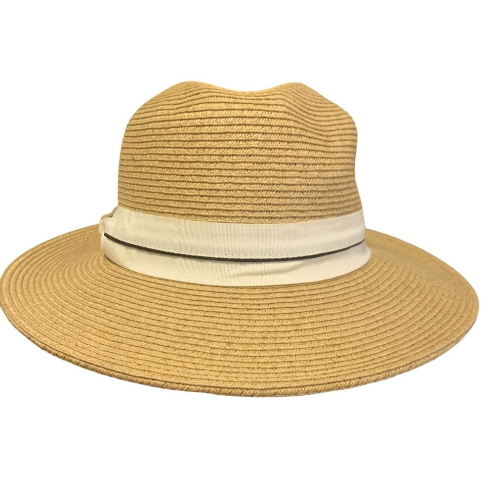 C.C Exclusives Natural Woven Straw Hat W/ Ivory Band‎ O/S
